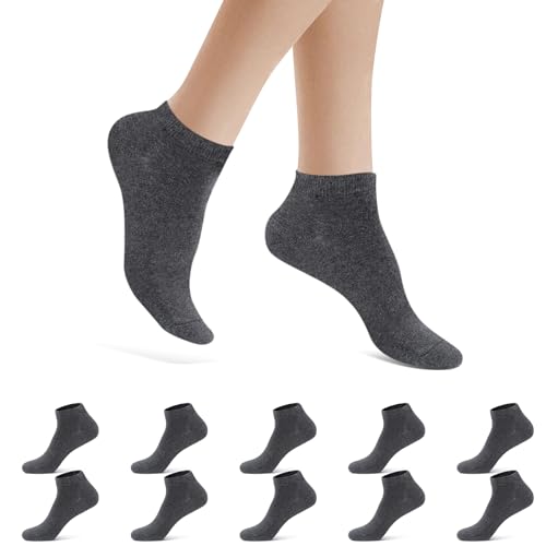 Falechay 10 Paar Sneaker Socken Damen Sportsocken Herren Kurze Socken Halbsocken Baumwolle Unisex Socken,Dunkelgrau 39-42 von Falechay