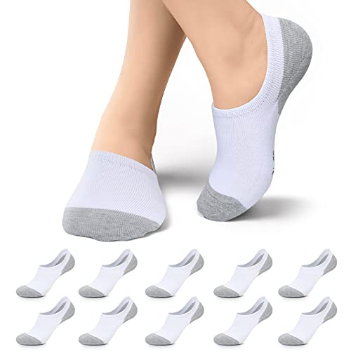 Falechay 10 Paar Sneaker Socken Herren Füßlinge Damen Footies Unsichtbare Silikonpad No Show Socken A-Weiß 43-46 von Falechay