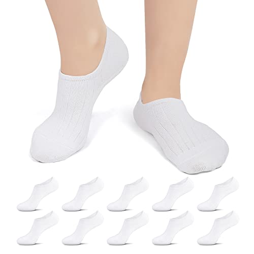 Falechay 10 Paar Sneaker Socken Herren Füßlinge Damen Footies Unsichtbare Silikonpad No Show Socken C-Weiß 43-46 von Falechay