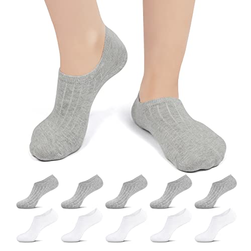 Falechay 10 Paar Sneaker Socken Herren Füßlinge Damen Footies Unsichtbare Silikonpad No Show Socken C-Weiß-Grau 43-46 von Falechay