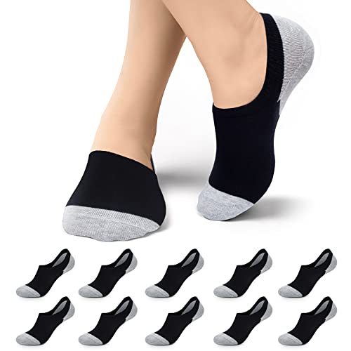 Falechay 10 Paar Sneaker Socken Herren No Show Socken Füßlinge Herren Kurze Silikonpad Anti Rutsch Socken A-Schwarz 43-46 von Falechay