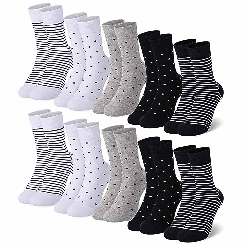 Falechay 10 Paar Socken Damen 39-42 35-38 Damensocken Mehrfarbig Mit Streifen Punkte Socken Baumwollsocken Sportsocken Schwarz,39-42 von Falechay