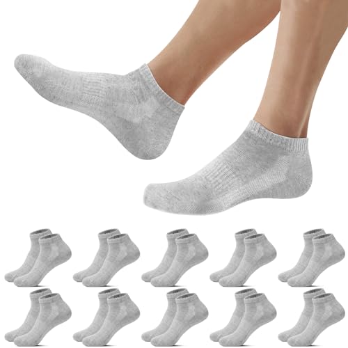 Falechay 10 Paar Sportsocken Sneaker Socken Herren Damen Baumwolle Atmungsaktive Sneakersocken Halbsocken,Grau 39-42 von Falechay