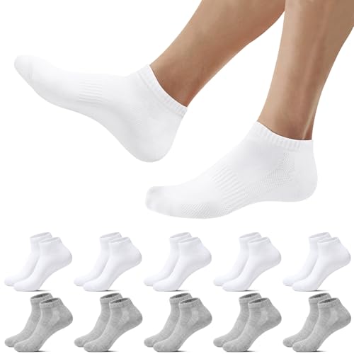 Falechay 10 Paar Unisex Sneaker Socken Damen Sportsocken Herren Atmungsaktive Laufsocken Halbsocken,Weiß Grau 35-38 von Falechay