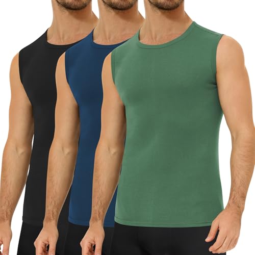 Falechay 3er Pack Unterhemd Herren 100% Gekämmte Baumwolle Tank Top Herren Ärmelloses Unterhemden Schwarz-Marine-Olive L von Falechay