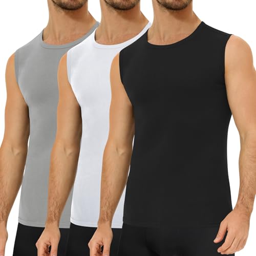 Falechay 3er Pack Unterhemd Herren 100% Gekämmte Baumwolle Tank Top Herren Ärmelloses Unterhemden Schwarz-Weiß-Grau XXL von Falechay