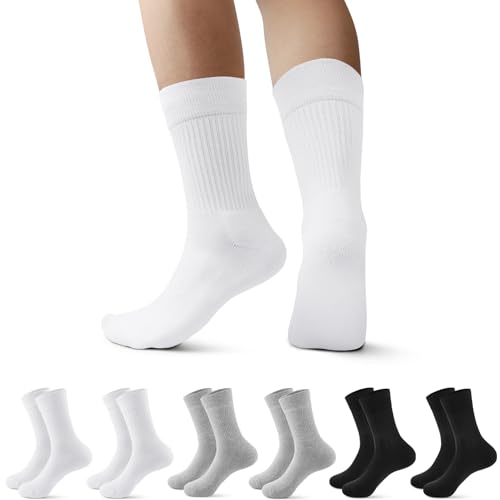 Falechay 6 Paar Socken Herren Damen Sportsocken Gepolstert Tennissocken Frottee Herrensocken Atmungsaktive Laufsocken Schwarz Weiß Grau 39-42 von Falechay
