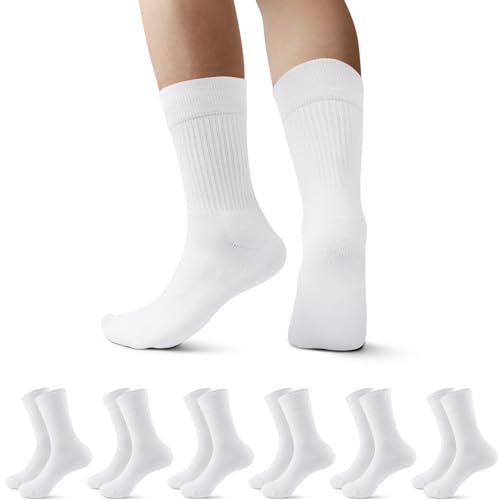 Falechay 6 Paar Socken Herren Damen Sportsocken Gepolstert Tennissocken Frottee Herrensocken Atmungsaktive Laufsocken Weiß 47-50 von Falechay