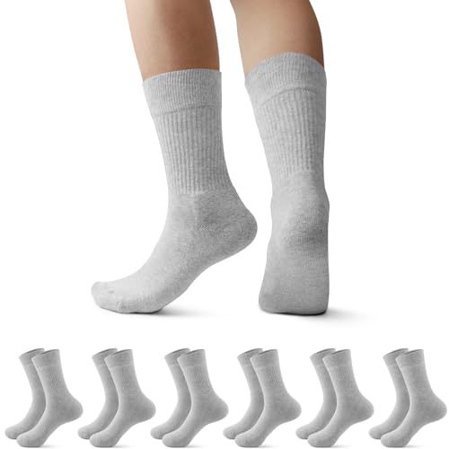Falechay 6 Paar Socken Herren Damen Sportsocken Gepolstert Tennissocken Frottee Herrensocken Atmungsaktive Laufsocken Grau 47-50 von Falechay