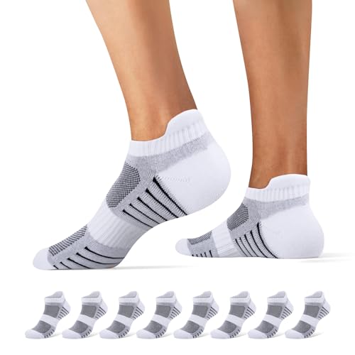 Falechay 8 Paar Sneaker Socken Damen Weiß Socken Herren Sportsocken LaufSocken Baumwolle Atmungsaktiv,Weiß 43-46 von Falechay