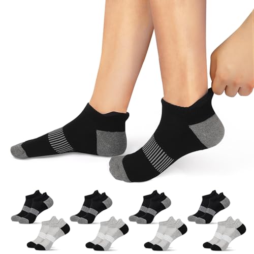 Falechay 8 Paar Sneaker Socken Herren 43-46 Sportsocken Damen Laufsocken Kurze Socken Baumwollsocken Unisex Halbsocken,Schwarz Grau 43-46 von Falechay