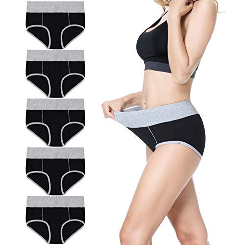 Falechay Bauchweg Unterhosen Damen Unterwäsche Baumwolle Slips Damen Pantys High Waist Taillenslip Mehrpack 5er Pack Schwarz XL von Falechay