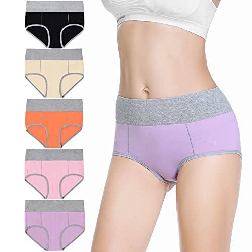 Falechay Bauchweg Unterhosen Damen Unterwäsche Baumwolle Slips Damen Pantys High Waist Taillenslip Mehrpack 5er Pack Schwarz&Gelb&Orange&Rosa&lila XL von Falechay