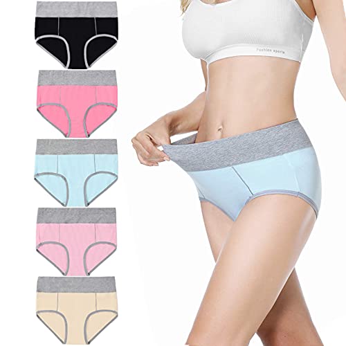 Falechay Bauchweg Unterhosen Damen Unterwäsche Baumwolle Slip Damen Pantys High Waist Taillenslip Mehrpack 5er Pack Schwarz&Rosenrot&Blau&Rosa&Gelb XL von Falechay