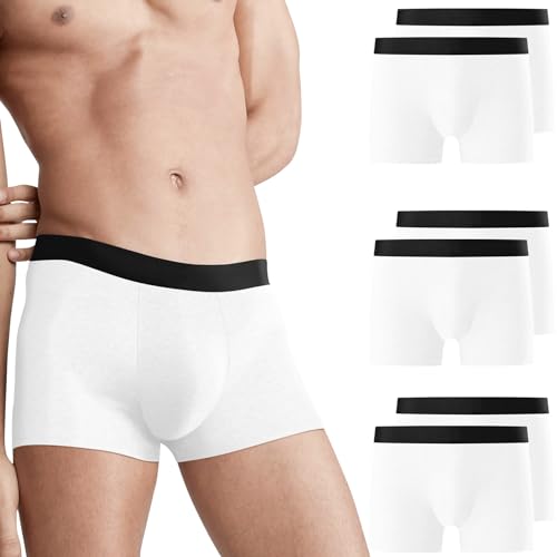 Falechay Boxershorts Herren 6er Pack Unterhosen Männer Boxershorts Ohne Kratzenden Zettel UnterwäSche Boxer Sportunterhosen für Herren Retroshorts Baumwolle Weiß S von Falechay