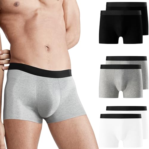 Falechay Boxershorts Herren 6er Pack Unterwäsche Baumwolle Sportunterhosen für Herren Unterhosen Männer Ohne Kratzenden Zettel Boxer Shorts Sport Unterhosen Schwarz-Weiß-Grau M von Falechay