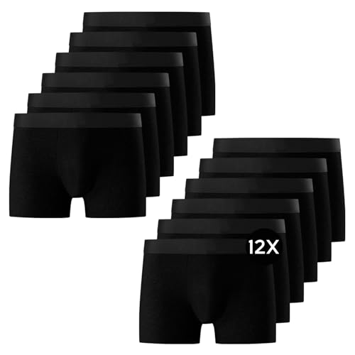 Falechay Boxershorts Herren Unterhosen Männer Baumwolle 12er Pack Retroshorts für Herren Ohne Kratzenden Zettel UnterwäSche Boxer Sportunterhosen für Herren Schwarz XL von Falechay