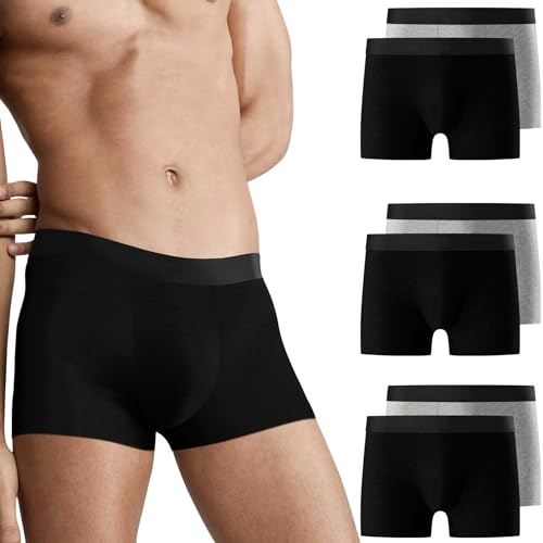 Falechay Boxershorts Herren Unterhosen Männer Boxer Shorts 6er Pack Unterwäsche Baumwolle Sportunterhosen für Herren Ohne Kratzenden Zettel Sport Unterhosen Schwarz-Grau XL von Falechay