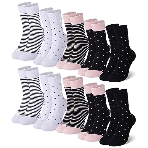 Falechay Damen Socken mehrfarbig mit Streifen, Punkte,10 Paar Süße Baumwoll Damensocken Sportsocken in verschiedenen Mustern Pink-Weiß,35-38 von Falechay