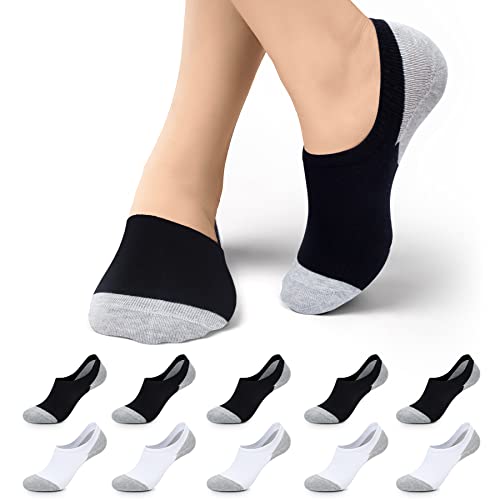 Falechay Sneaker Socken Damen 35-38 Füsslinge Herren 10 Paar Unsichtbare Kurze No Show Socken A-Schwarz-Weiß von Falechay