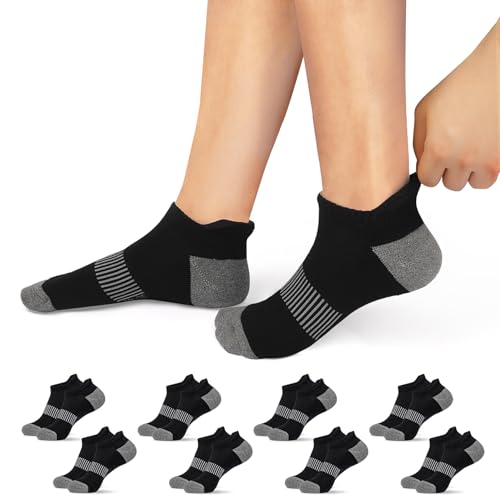 Falechay Sneaker Socken Damen 35-38 Socken Herren Baumwollsocken 8 Paar Sportsocken Atmungsaktiv Kurze Socken Halbsocken,Schwarz 35-38 von Falechay