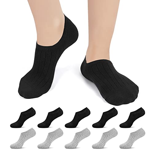 Falechay Sneaker Socken Damen 39-42 Füßlinge Herren 10 Paar Unsichtbare Füsslinge Kurze No Show Socken C-Schwarz-Grau von Falechay
