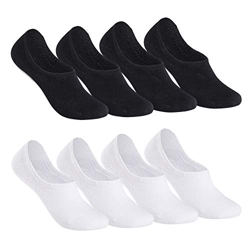 Falechay Sneaker Socken Damen Herren Füßlinge Footies 8 Paar Kurze Großes Silikonpad Verhindert Verrutschen Unsichtbare 4xschwarz+4xweiß 47-50 von Falechay