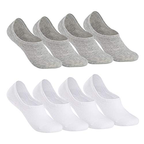 Falechay Sneaker Socken Damen Herren Füßlinge Footies 8 Paar Kurze Großes Silikonpad Verhindert Verrutschen Unsichtbare 4xweiß+4xgrau 47-50 von Falechay