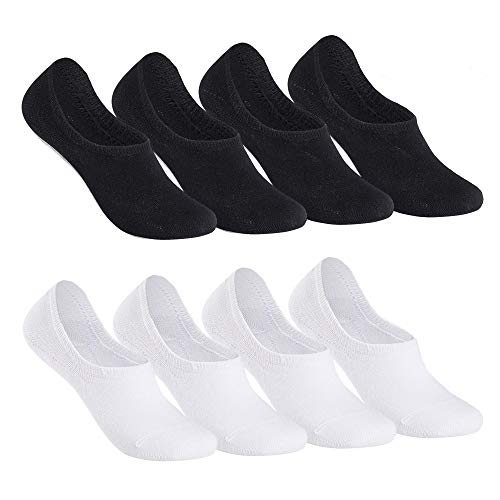 Falechay Sneaker Socken Damen Herren Füßlinge Footies 8 Paar Kurze Großes Silikonpad Verhindert Verrutschen Unsichtbare schwarz weiß 35-38 von Falechay