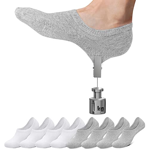 Falechay Sneaker Socken Damen Herren Füßlinge Footies 8 Paar Kurze Großes Silikonpad Verhindert Verrutschen Unsichtbare 4xweiß+4xgrau 43-46 von Falechay