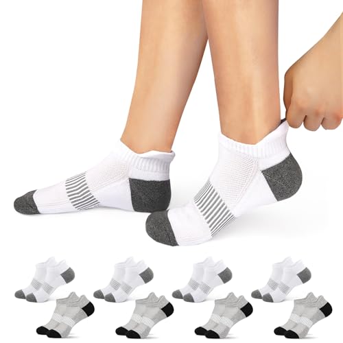 Falechay Sneaker Socken Damen Herren Sportsocken Sneakersocken Kurze Socken 8 Paar Baumwolle Atmungsaktive Halbsocken Unisex,Weiß Grau 35-38 von Falechay