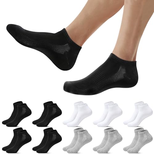 Falechay Sneaker Socken Herren Damen 10 Paar Kurze Sportsocken Atmungsaktive Baumwolle Halbsocken,Schwarz-Weiß-Grau 35-38 von Falechay