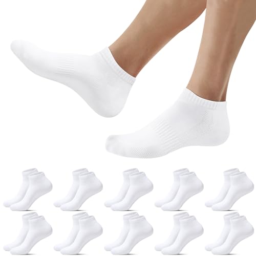 Falechay Sneaker Socken Herren Damen Kurz Socken Weiß Sportsocken 10 Paar Atmungsaktive Halbsocken,Weiß 47-50 von Falechay