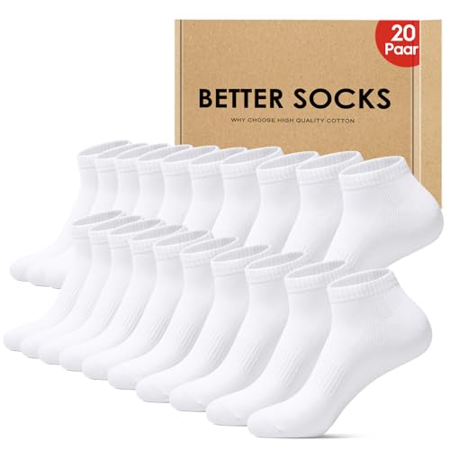 Falechay Sneaker Socken Herren Damen Kurz Socken Weiß Sportsocken 20 Paar Atmungsaktive Halbsocken,Weiß 39-42 von Falechay