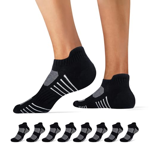 Falechay Sneaker Socken Herren Damen Socken baumwolle 8 Paar Sportsocken Schwarz Kurze LaufSocken,Schwarz 35-38 von Falechay