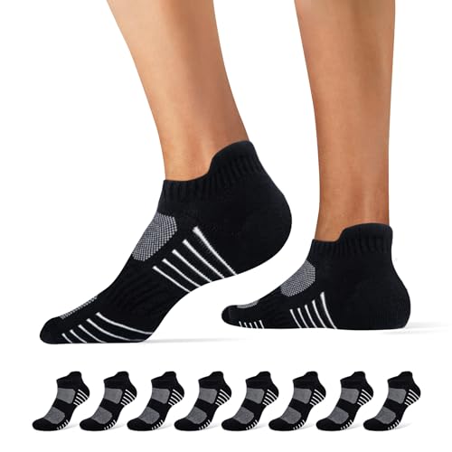 Falechay Sneaker Socken Herren Damen Socken baumwolle 8 Paar Sportsocken Schwarz Kurze LaufSocken,Schwarz 39-42 von Falechay
