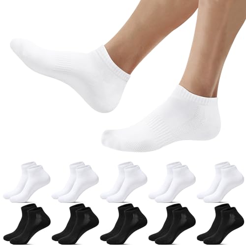 Falechay Sneaker Socken Herren Damen Sportsocken 10 Paar Halbsocken Kurze Atmungsaktive Baumwolle Laufsocken,Schwarz Weiß 35-38 von Falechay