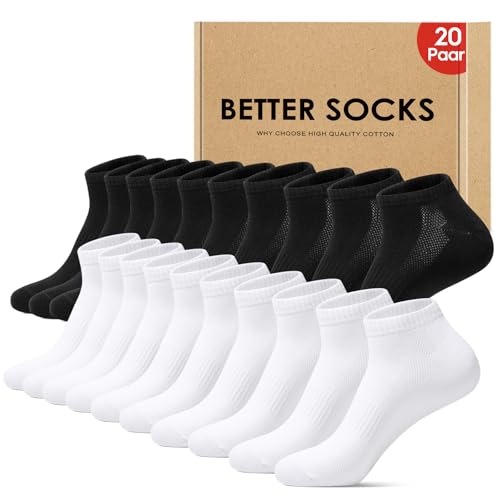 Falechay Sneaker Socken Herren Damen Sportsocken 20 Paar Halbsocken Kurz Socken Atmungsaktive Sneakersocken Schwarz Weiß 39-42 von Falechay