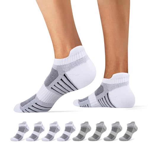 Falechay Sneaker Socken Herren Damen Sportsocken 8 Paar Unisex Baumwolle Atmungsaktive LaufSocken,Weiß Grau 39-42 von Falechay