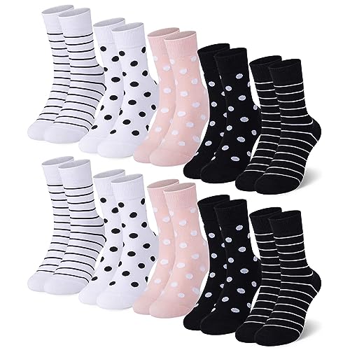 Falechay Socken Damen 10 Paar Mehrfarbig Mit Streifen Punkte Damensocken Baumwolle Sportsocken Schwarz-Weiß,35-38 von Falechay