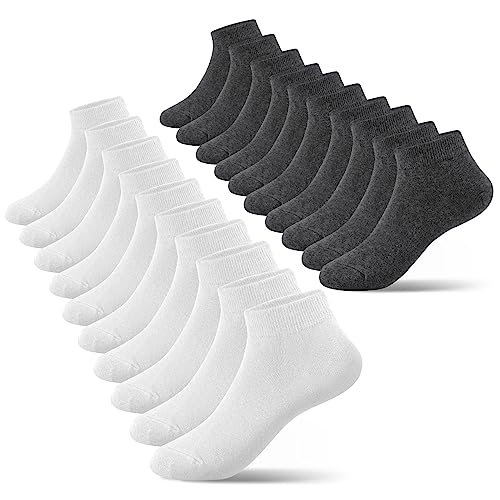 Falechay Socken Mädchen 31-34 Unisex Kinder Baumwolle Kurze Kindersocken Mädchen Sportsocken Weiß Grau 10 Paar von Falechay
