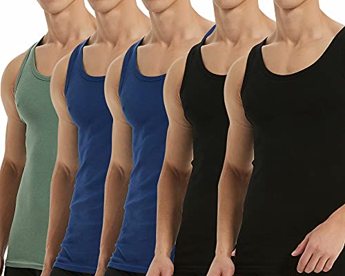 Falechay Tank Top Herren Unterhemd 5er Pack Baumwolle Feinripp ärmellos Muskelshirtst Männer Schwarz Blau Olive 3XL Falechay Tank Top Herren Unterhemd 5er Pack Baumwolle Feinripp ärmellos Muskelshirtst Männer Schwarz Blau Olive 3XL von Falechay