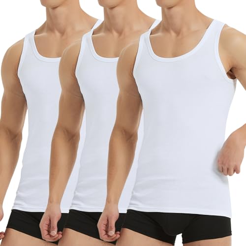 Falechay Unterhemd Herren Tank Top 3er Pack Baumwolle Feinripp ärmellos Muskelshirtst Männer Sportunterhemden Weiß 5XL von Falechay