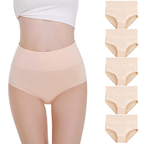 Falechay Unterhosen Damen 5er Pack Baumwolle Hohe Taille Unterwäsche Slip Hautfarbe,L von Falechay