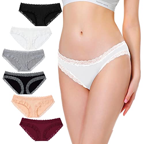 Falechay Unterhosen Damen 6er Pack Spitze Slip Baumwolle Unterwäsche Sexy Hipster Panties Sportunterhosen,Mehrfarbig1,L von Falechay