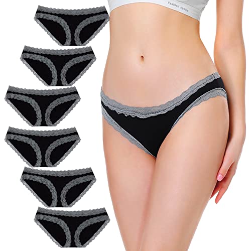 Falechay Unterhosen Damen 6er Pack Spitze Slip Baumwolle Unterwäsche Sexy Hipster Panties Sportunterhosen,Schwarz2,2XL von Falechay