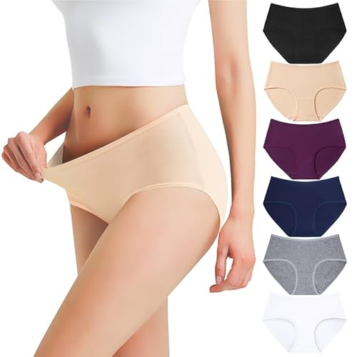 Falechay Unterhosen Damen Baumwolle Atmungsaktiv Mittel Taille Panties 6er Pack,Mehrfarbig-1,2XL von Falechay