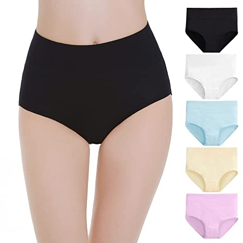 Falechay Unterhosen Damen Baumwolle Bauch Weg Unterwäsche Damenslips Mehrpack 5 Taillenslip,Mehrfarbig-2,L von Falechay