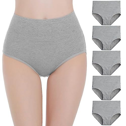 Falechay Unterhosen Damen Baumwolle Bauch Weg Unterwäsche Damenslips Mehrpack 5 Taillenslip,Grau,S von Falechay