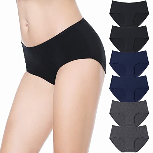 Falechay Unterhosen Damen Streth Unterwäsche Slips Baumwolle Pantys Hipster Mittel Taille Höschen Frauen 6er Pack Dunkeblau Dunkegrau Dunke Blau Dunke Grau XXL von Falechay